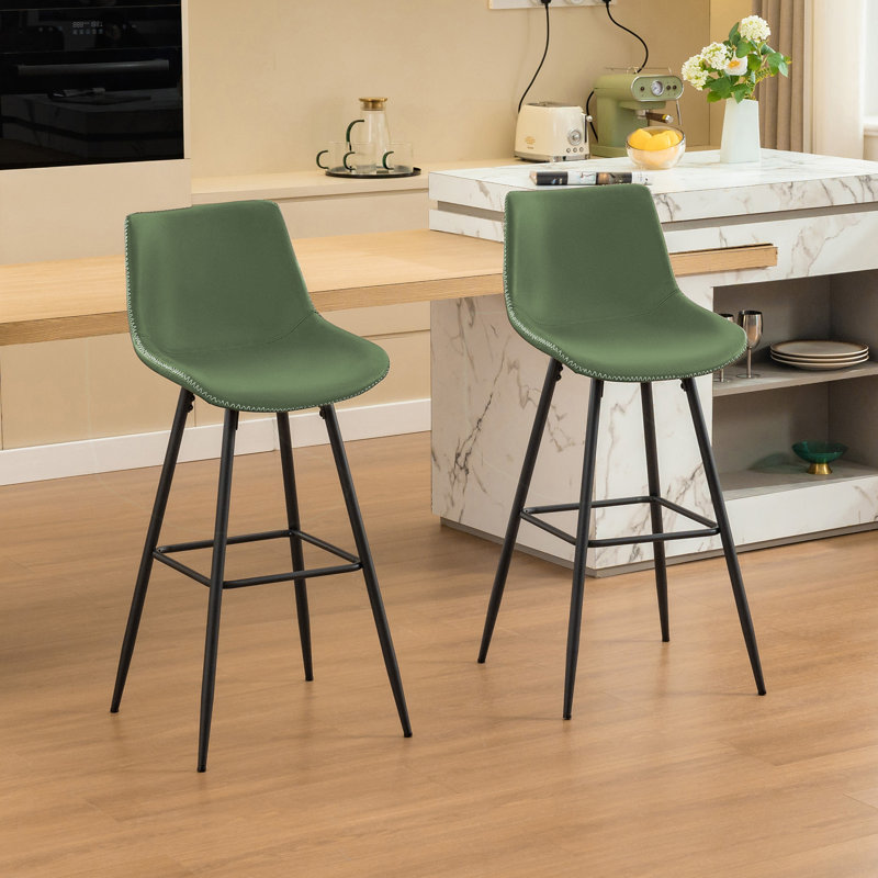 Tabouret de comptoir moderne en similicuir, Tabouret de bar (siège d'une hauteur de 28 po), 2, Vert