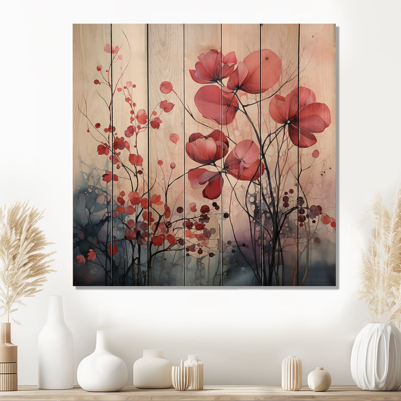 Feuilles de charme dans Moody Overcast - feuilles de bois, art mural sur bois de pin naturel, H 30 po x l 30 po