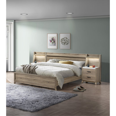 1Pc  Bed Natural Wood Finish Well-Crafted Bed Frame Modern Rustic Wooden Bedroom Furniture