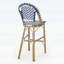 Ensemble de 2 tabourets de bar d'extérieur en rotin PE, bleu marine et blanc, structure en aluminium avec finition en bambou