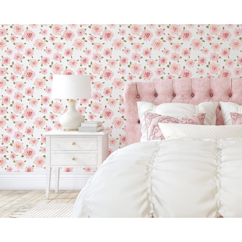 Fifty States Hydrangea 10' L x 24" W Wallpaper Roll, Blush, Self-adhesive, Vinyl
