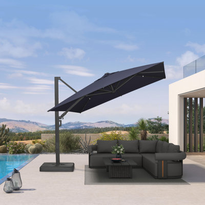 10' Square Large Cantilever Umbrella with Base and 60-degree Rotation