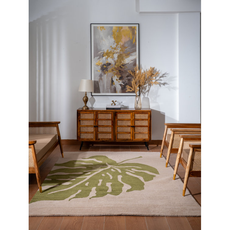 Rhoda Hand Tufted Wool Eco-Friendly Area Rugs - Beige Green Color | Floral Modern Design | Area Rugs for Living room, Bedroom