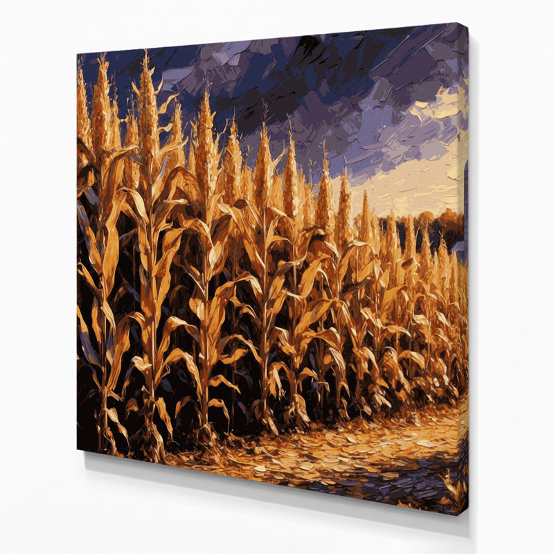 «Farm Fall Cornstalks», art mural sur toile noire, H 12 po x l 12 po