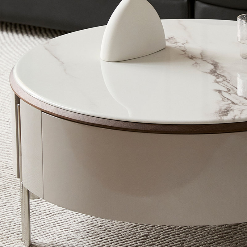 Circular microcrystalline stone coffee table set