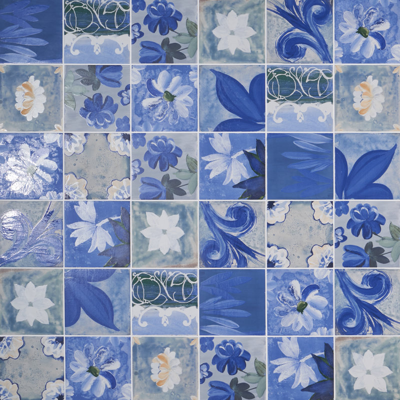 Angela Harris 8" x 8" Porcelain Wall & Floor Tile, Green/Blue/White