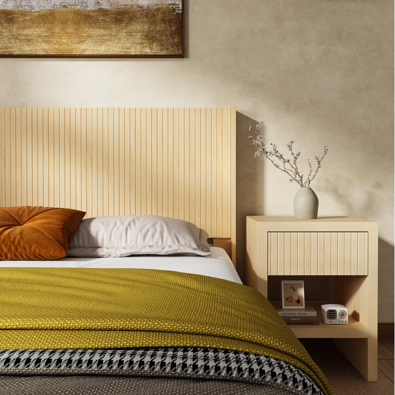 Harrill Fluted Wooden Headboard with Wingback Design (Headboard Only), King, Light Natural