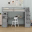 Lit mezzanine avec bureau et tablettes, tiroirs, escalier de rangement-497140779-497140778