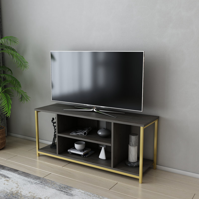 Meuble télé pour téléviseur de 50 po ou moins Rina, Doré / chêne foncé
