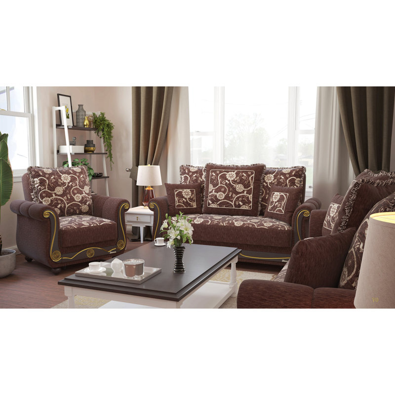 Primenest Timeberline Collection Upholstered Convertible Sofa With Storage, Brown