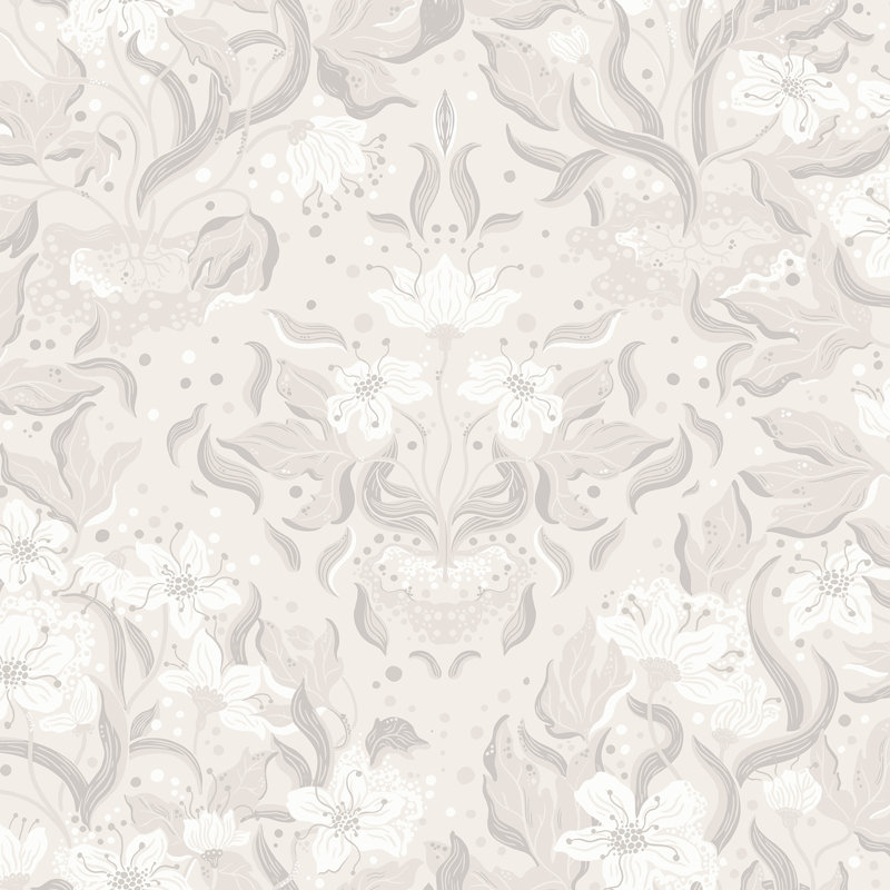 Damask Wallpaper Roll, Gray