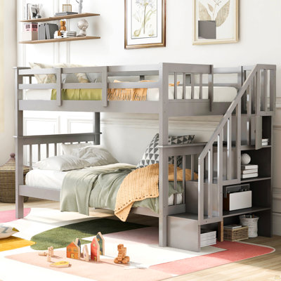 Twin-Over-Twin Bunk Bed with Storage and Guard Rail for Bedroom, Dorm