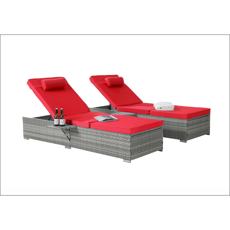 Ensemble de 2 chaises longues d'extérieur avec chaises longues pour l'extérieur, Rouge
