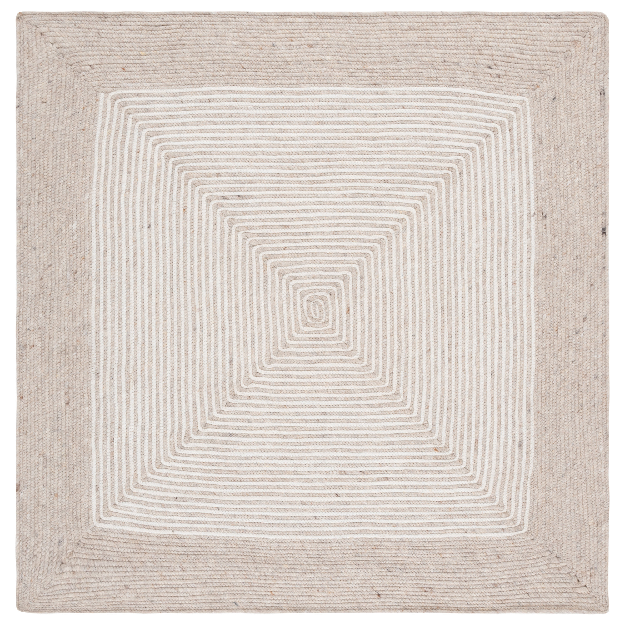 Aria Geometric Hand-Woven Wool/Cotton Beige/Ivory Area Rug, Square 3'