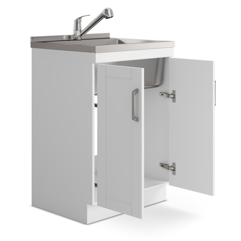 Kyle - Armoire à linge 24 po avec robinet et évier en acier inoxydable - blanc