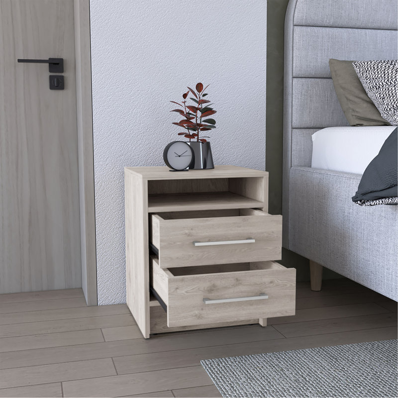 Table de chevet, table de bout, plateau supérieur Eter, deux tiroirs gris clair Eter, Gris