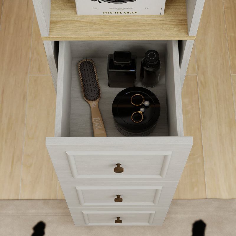 Armoire en bois, armoire de rangement avec 3 tiroirs et 2 crochets