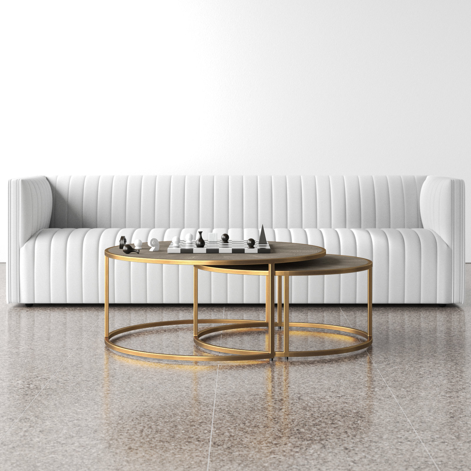 Jakari Nesting Coffee Table, Gray Shagreen, Antique Brass