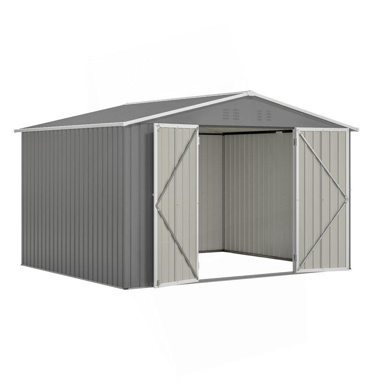 Remise de rangement extérieure 10 pi x 8 pi, remise en métal toutes saisons avec portes verrouillables, remise à outils pour le jardin, le patio, la cour, la pelouse, gris