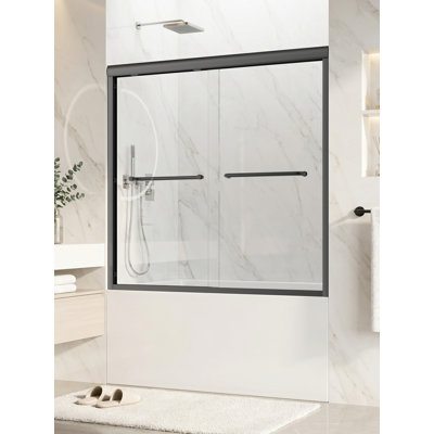 56" - 60" W x 57" H Double Sliding Shower Door, Framed Tub Shower Door with 1/4-in (6mm) Tempered Glass and Quiet Rollers