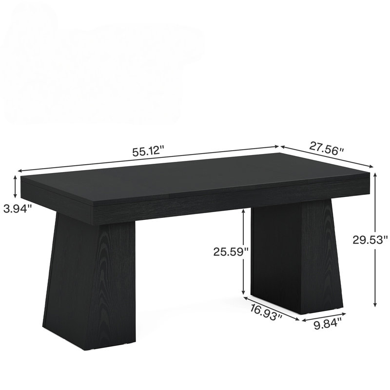 Bureau de direction moderne de 55 po de style Mid-Century - Poste de travail d'ordinateur à domicile avec base double trapézoïdale (sans la chaise)