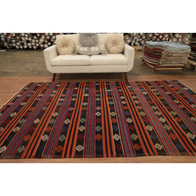 Tapis kilim tissé à la main 6 x 10 avec rayures audacieuses pour le salon