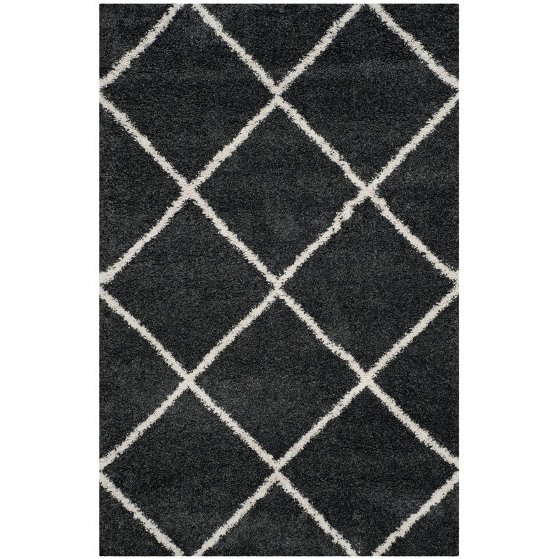 Humberto Hudson Shag Performance Geometric Rug, Rectangle 5'3" x 7'6", Dark Gray/Ivory