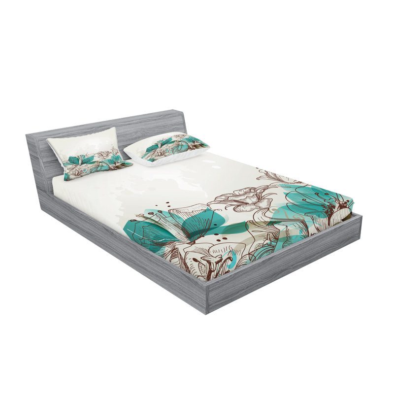 Drap-housse et coussin décoratif Ambesonne Turquoise, bleu sarcelle beige, Ensemble de draps pour très grand lit californien