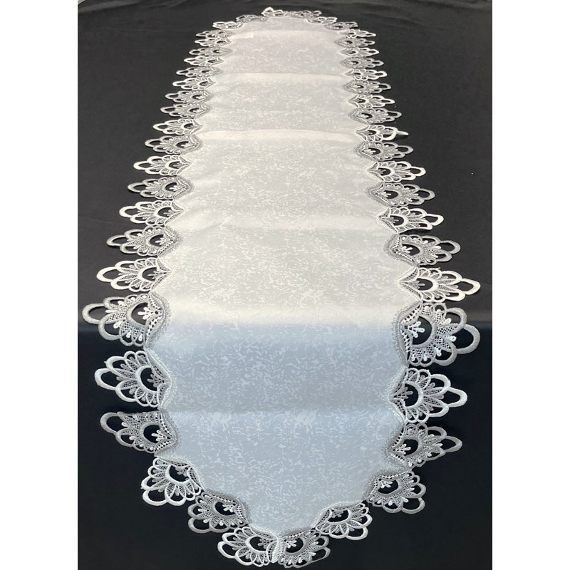 Chemin de table rectangulaire en polyester, Blanc / gris