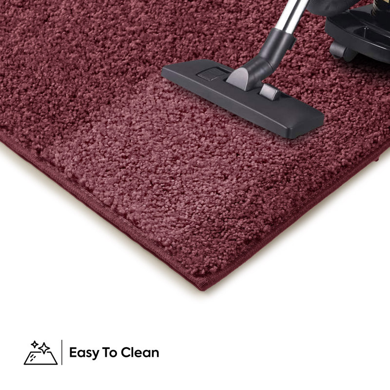 Modern Plush Solid Color Rug - Cranberry, Pet and Kids Friendly Rug, Runner 2' x 6'