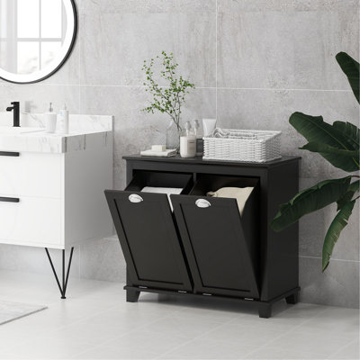 Dual Tilt Out Laundry Hamper Cabinet, Bathroom Storage Cabinet With 2-Compartment Hamper, Modern  Floor Cabinet For Washroom