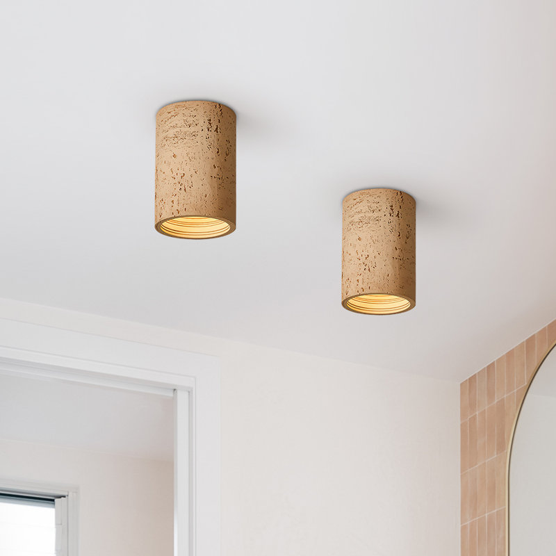 Musato 1-Light Cylinder Concrete-Look LED Flush Mount Ceiling Light, Yellow