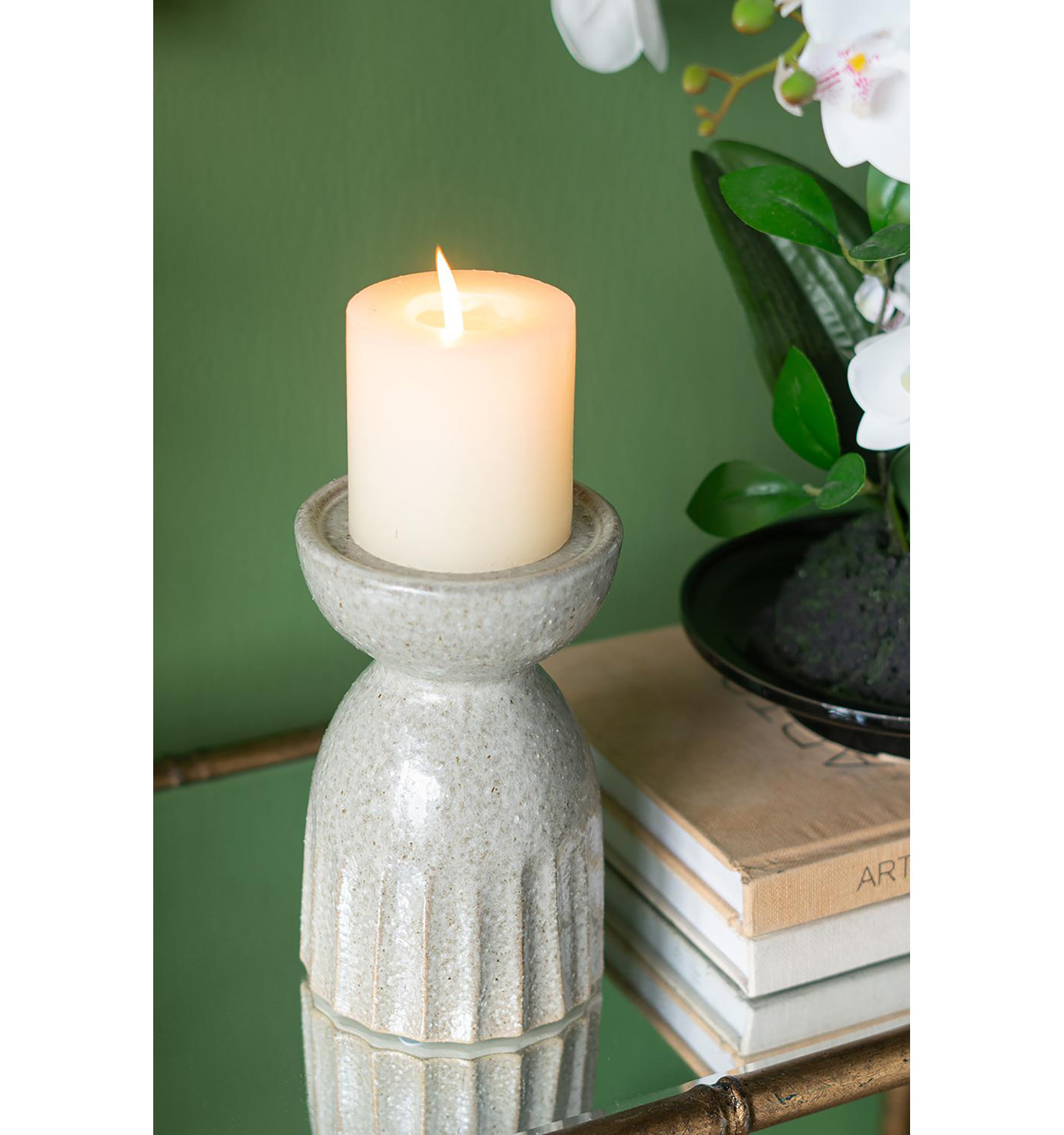 Ceramic Candle Dish, 6.9" H x 4.3" W x 4.3" D