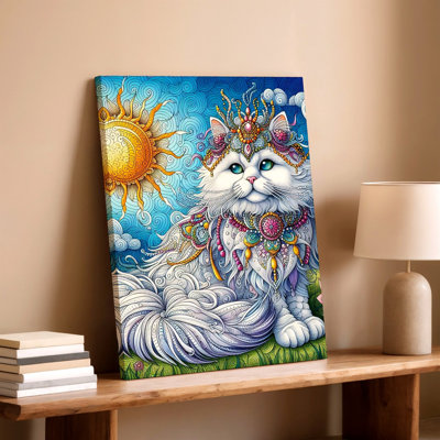 Chat, joyau de la couronne, impression d'art sur toile, fantaisie colorée blanche pour salon, chambre à coucher, couloir, entrée et galerie, décoration murale moderne