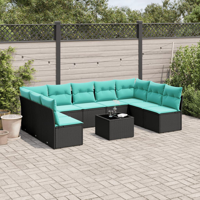  Ensemble de canapé de patio 10 pièces avec coussins en rotin de polyester noir