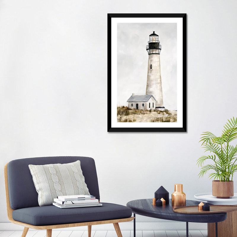 «Rustic Lighthouse II» par Ethan Harper - reproduction d'art, H 32 po x l 24 po x P 1 po, Papier encadré noir, Blanc