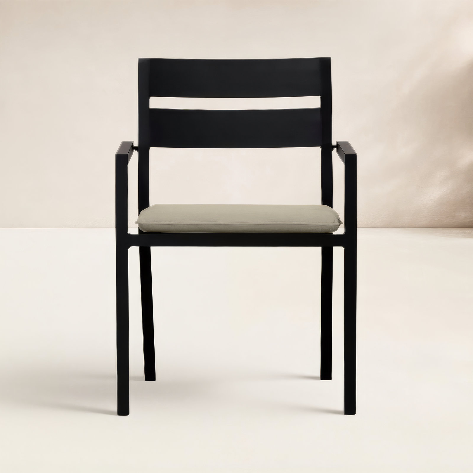 Vivant Aluminum Outdoor Dining Armchair with Cushion, Black, Canvas Flax Sunbrella® Canvas