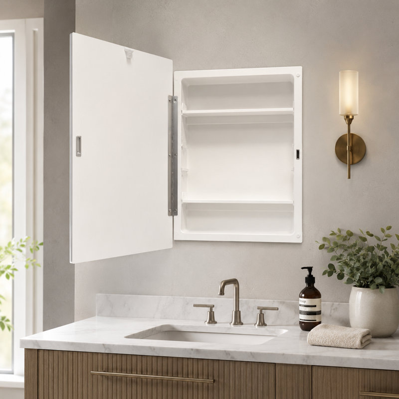  Adaiyah 13.75'' W 18'' H Recessed Frameless, Wall mounted bathroom Medicine Cabinet Mirror for storage 2 Adjustable Shelves