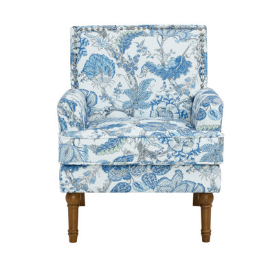 Accent Chair, Floral Upholstery, Nailhead Trim, Solid Wood Legs, Farmhouse Style, Armchair, Blue and White, Living Room Seating, Traditional Furniture, French Country