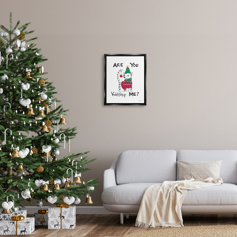 Chat Jaretzi en costume de Noël par Deb Strain, Cadre flottant noir de jais, H 21 po x l 17 po x P 1,7 po