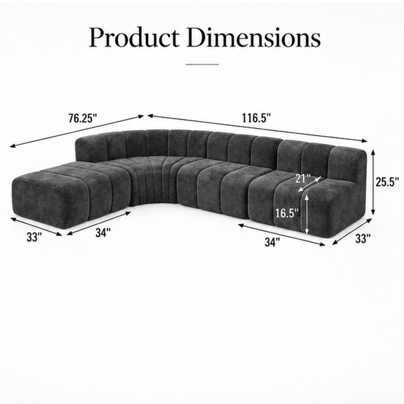Canapé modulaire semi-incurvé 116,5 po Chenille, Noir