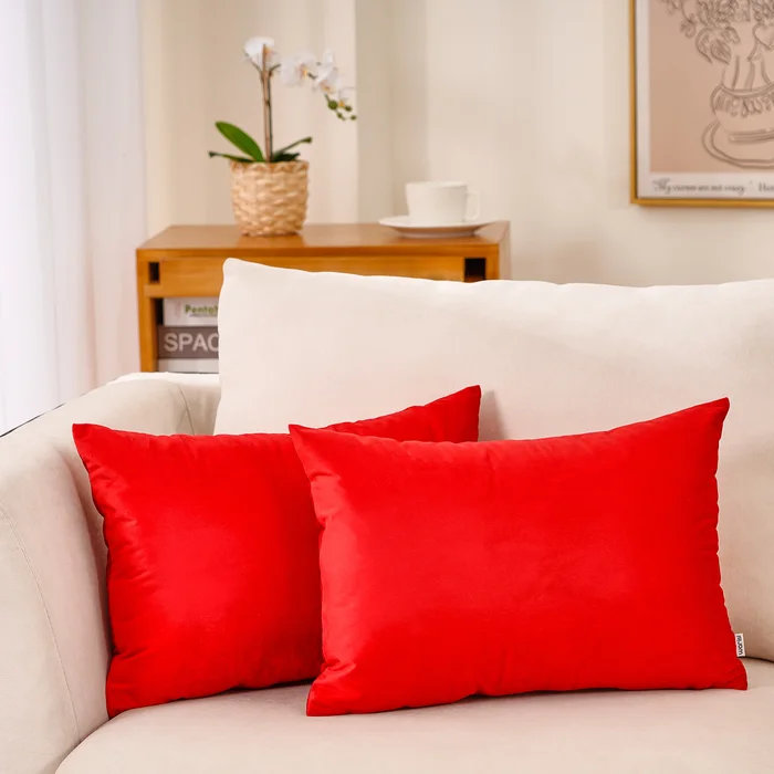 Velvet Reversible Throw Pillow, Red, No
