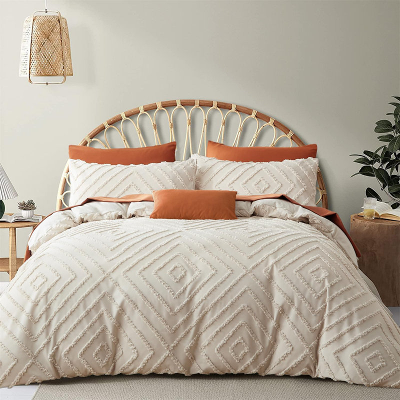 Nayoroom SJT-CRLX Jacquard Geometric Pattern Tufted Boho Shabby Elegance Duvet Cover Set
