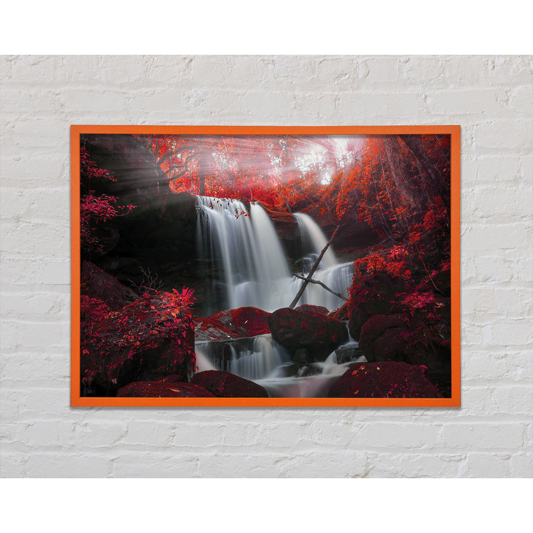 Red Forest Waterfall Delight - Einzelner Bilderrahmen Kunstdrucke