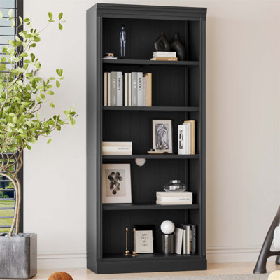 83.4 Inch Tall Wood Bookcase with LED Light Strip, 5-Tier Adjustable Shelves for Books, CDs, and Movies, Perfect for Living Room and Home Office