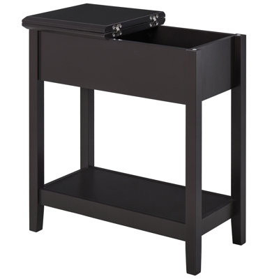 End Table, Narrow Side Table With Flip Top, Storage Cabinet, Bottom Shelf For Living Room