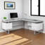 Bureau d'ordinateur Accent gris et blanc avec pieds en métal argenté, H 29,74 po x l 70,81 po x P 70,81 po