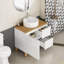 Ensemble de meuble-lavabo moderne de 31,5 po avec lavabo combiné, 1 porte et 2 grands tiroirs, système de cloisonnement doux, conception sans poignée, comptoir et pieds en bois massif naturel, lavabo rond en céramique sur le comptoir