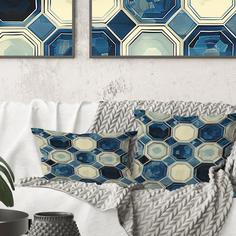 Coussin bleu beige Midcentury II - Midcentury, H 16 po x l 16 po