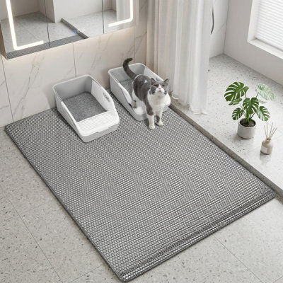 Extra Large Litter Trapping Mat, 47"x28", Double Layer Kitty Litter Box Mat, Waterproof & Urine-Proof, Non-Slip, for Floor Protection, Grey